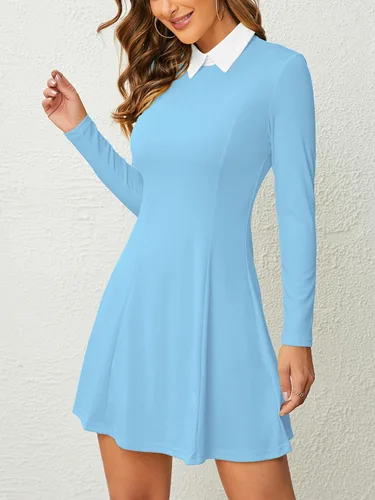 Vista 4 de PHIXWORLD Vestido de manga larga para mujer, con cuello Peter Pan, ajuste y acampanado para el miércoles Addam