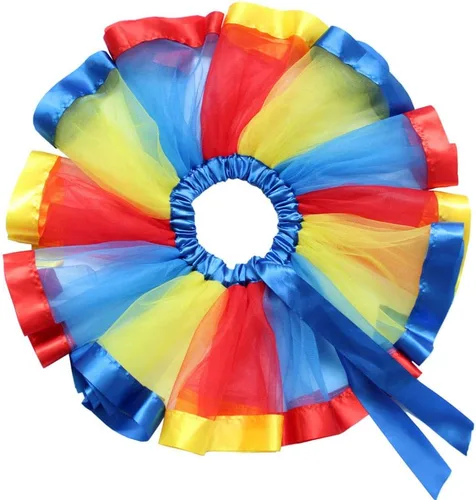 Vista 2 de BGFKS Falda tutú de tul de ballet en capas para niñas pequeñas con lazos coloridos para el cabello