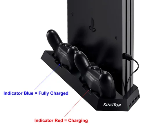 Vista 6 de PS4 Universal Controller Charger KINGTOP PS4PS4 ProPS4 Slim Fan Cooler Vertical Stand Dual Charging Station