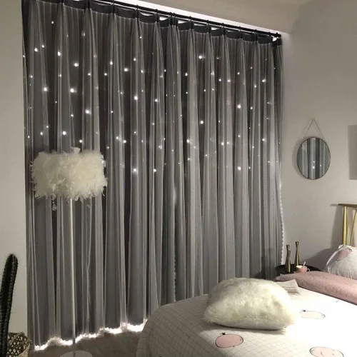 Vista 15 de UNISTAR - 2 paneles de cortinas opacas y transparentes con estrellas para dormitorio de niñas, niños, habitación de bebé, cortinas de doble capa