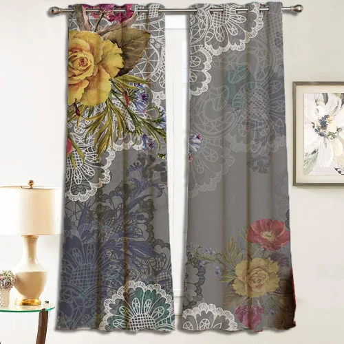 Vista 12 de 2 paneles de cortinas bohemias para ventana, patrón geométrico bohemio, a rayas, cortinas opacas con ojales, 52 x 63 pulgadas