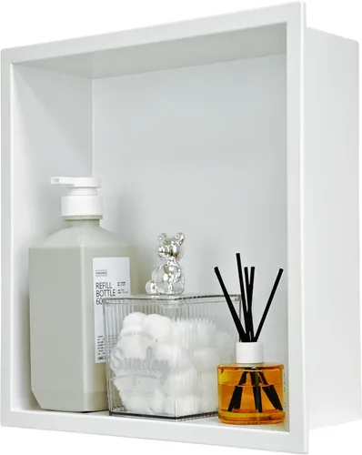 Vista 11 de Nicho de ducha negro mate de 12 x 12 - Almacenamiento de baño listo para azulejos de acero inoxidable para duchas pequeñas