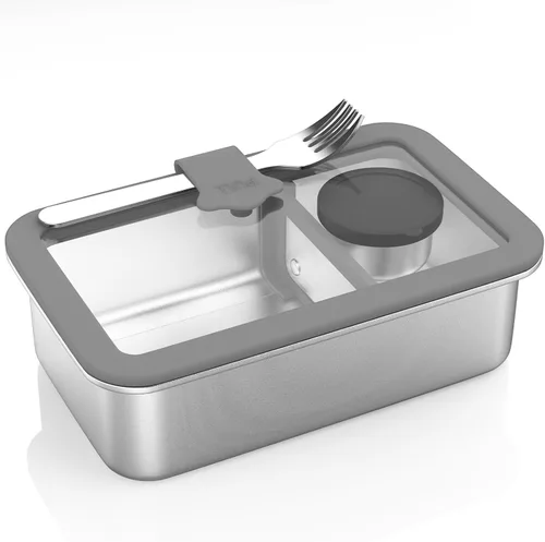 Bakpoco Caja Bento de acero inoxidable para adultos, recipientes de metal a prueba de fugas de 42 onzas con divisor ajustable, apta para microondas,