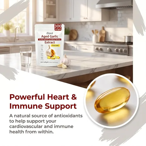 Vista 4 de Elare - Extracto de ajo añejado, 7500 mg sin olor, cápsulas de extracto de ajo orgánico Suplementos antioxidantes para el corazón e inmune