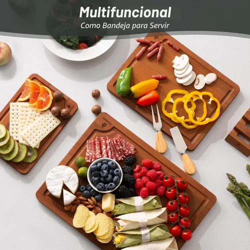 Vista 9 de Tabla de cortar de bambú extra grande con pies antideslizantes y tabla de cortar de madera para cocina con ranura de jugos para carne, verduras