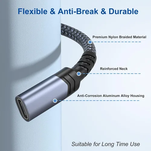 Vista 4 de OKRAY - Cable de extensión USB C de 3.3 pies USB 3.2 tipo C macho a hembra, carga rápida de 100 vatios/transferencia de datos de 10 Gbps/4K a 60 Hz