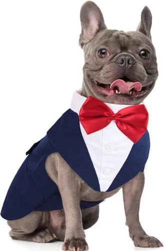Vista 13 de DORA BRIDAL Esmoquin para perros pequeños, traje de perro y corbatín, traje formal de boda para perros, conjunto de esmoquin y bandana