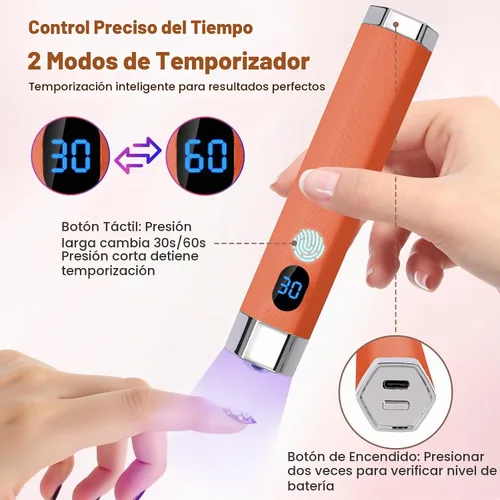 Vista 6 de Mini lámpara de uñas para uñas de gel con sensor de IA y soporte magnético Negro
