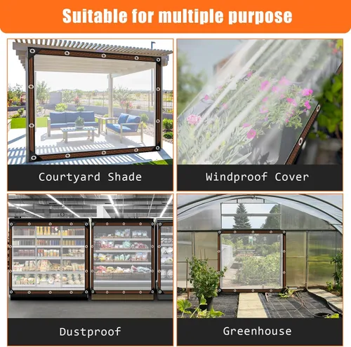 Vista 8 de ZYP Lona resistente transparente impermeable de 4x6 pies para jardín al aire libre, lona de vinilo transparente con ojales, lona impermeable