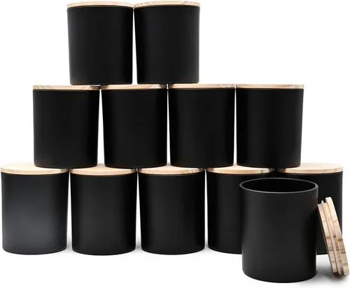 Vista 23 de SHOWIN Tarros gruesos para hacer velas, 12 unidades, tarros vacíos de 7 onzas con tapas de madera para hacer velas, contenedor de muestra, Navidad