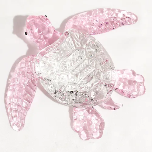 Movdyka - Figura decorativa de tortuga marina rosa con cristal para mujer | Sea Turtles Statue Blown Glass Animal Sculpture Collection Figurine Home