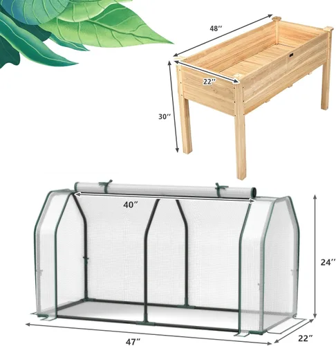 Vista 9 de S AFSTAR Cama de jardín elevada con cubierta de invernadero, maceta de madera elevada, 47 pulgadas de largo x 24 pulgadas de ancho x 30 pulgadas