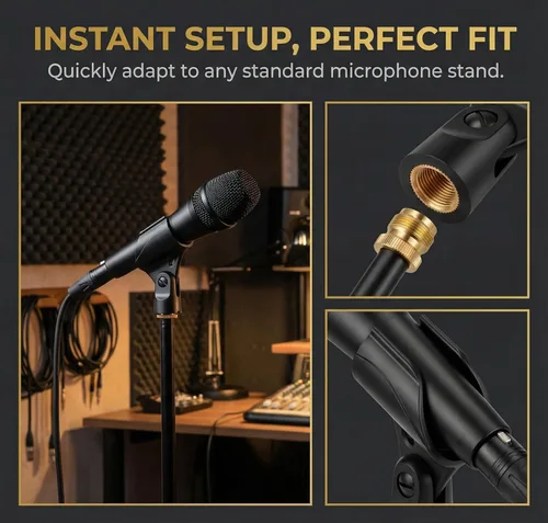 Vista 6 de Soporte universal de clip para micrófono con adaptador de tornillo macho de 5/8 pulgadas a hembra de 3/8 pulgadas adecuado para micrófonos de mano