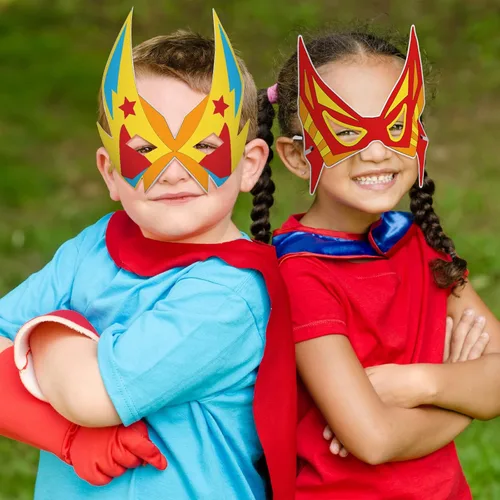 Vista 6 de Sosation 36 máscaras de papel para colorear tu propio héroe, máscaras de papel para manualidades en blanco con cuerdas para fiestas de cumpleaños