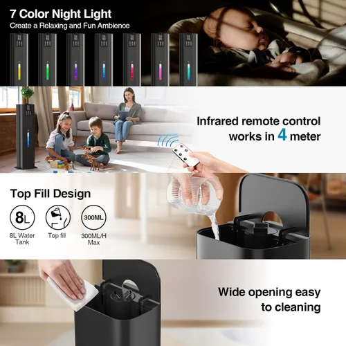 Vista 9 de Honovos Smart Humidifiers Large Room Bedroom Home, 2.11Gal(8L) Quiet Top Fill Cool Mist Humidifier, Smart App & Remote Control, 3 Speed Humidifier