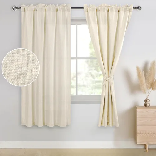 Vista 6 de JIUZHEN 2 paneles de cortinas de lino sintético para dormitorio, bolsillo para barra de cortina, semitransparentes de 63 pulgadas de largo, cortinas