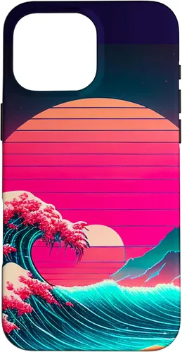 Vista 18 de iPhone 15 vaporwave synthwave ocean japonés 80s vintage estilo retro caso