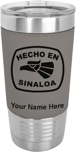 LaserGram Vaso aislado al vacío de 20 onzas, hecho en Sinaloa, grabado personalizado incluido (piel sintética, gris)