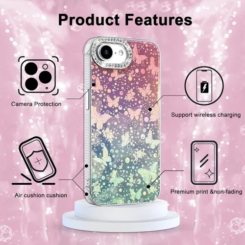 Vista 689 de I-MGAE-IN-AR - Funda diseñada para iPhone 12 y 12 Pro, diseño de mariposa plateada brillante, funda protectora de poliuretano termoplástico, suave