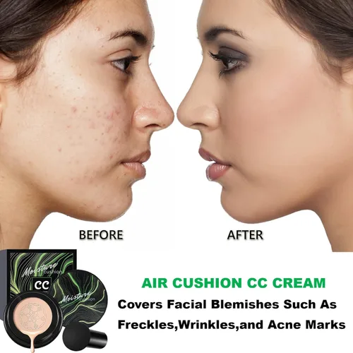 Vista 3 de Cojín de aire de cabeza de hongos CC Cream Maquillaje BB Cream Corrector Ilumina el control de aceite de larga duración e hidratación-Natural