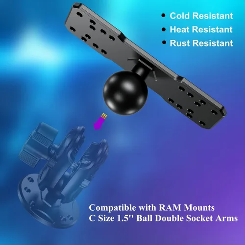 Vista 4 de BRCOVAN Soporte para buscador de peces de bola de 1.5 pulgadas, placa electrónica marina universal de aleación de aluminio para soportes RAM