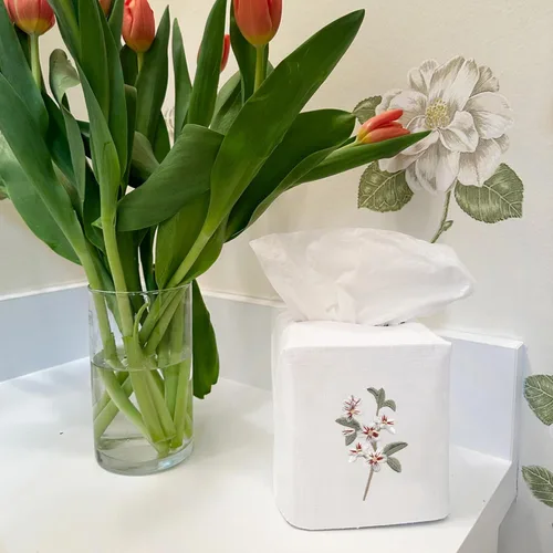 Vista 5 de Jacaranda Living Cubierta cuadrada de la caja de pañuelos, soporte de tela de lino/algodón, cubierta decorativa del cubo del tejido del paño