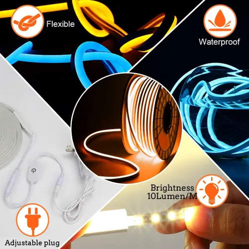 Vista 7 de COSCOOA Tira de luz LED de neón, regulable, color blanco, 12 V, 16.4 pies, impermeable, flexible, cuerda de luces LED para cocina, dormitorio