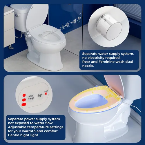 Vista 5 de Clirass Asiento de inodoro alargado con calefacción y luz nocturna, asiento calefactado con tres ajustes de temperatura, cable de alimentación de 70