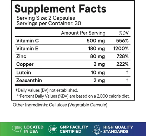 Vista 3 de AREDS 2 Suplemento de vitaminas y minerales para ojos, contiene luteína, vitamina C con cobre añadido, 120