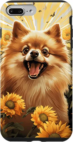 Vista 12 de Funny Pomeranian Face Dog With Sunflower Painting Case for iPhone 16