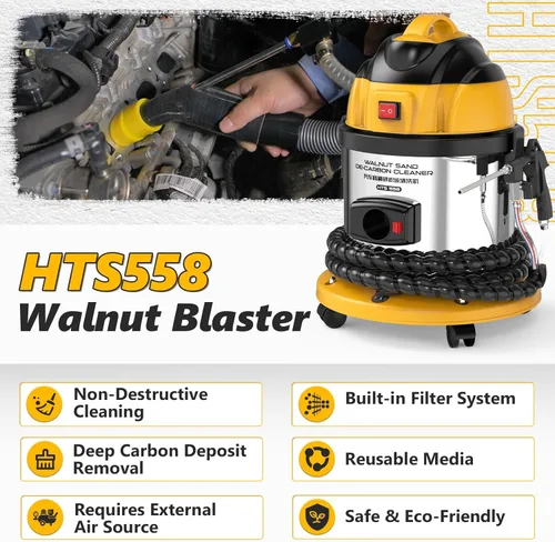 Vista 2 de BELEY Walnut Blaster, HTS558 - Máquina limpiadora de válvula de admisión de motor, 110 V, removedor de carbono para limpieza de carbono con arena