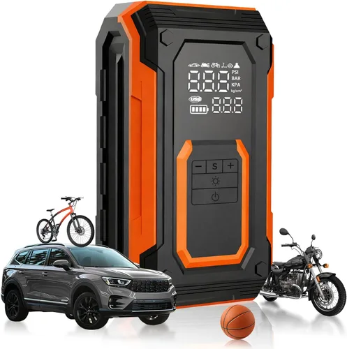 Inflador de Neumáticos Compresor de Aire Portátil - Bomba de Aire para Neumáticos de Coche de Doble Potencia 150 PSI con Manómetro de Presión