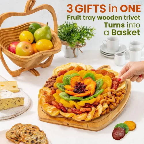 Vista 2 de Canasta de regalo de frutas y frutos secos, bandeja de aperitivos naturales variados saludables, extra grande, bandeja de comida para fiestas