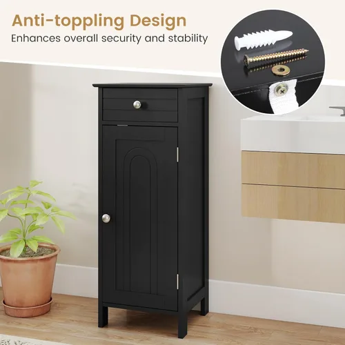 Vista 25 de GLACER Armario de almacenamiento de piso, gabinete de almacenamiento multifuncional para baño con 2 estantes ajustables, ideal para baño, sala