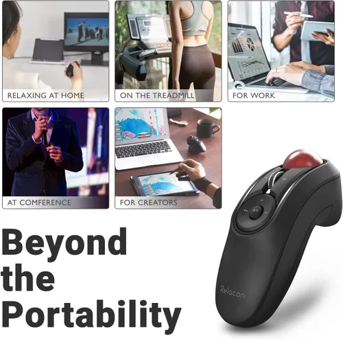 Vista 2 de ELECOM Relacon - Mouse de trackball portátil, control con el pulgar, 2.4GHz inalámbrico, diseño ergonómico, función de 10 botones con seguimiento