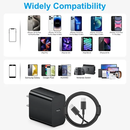 Vista 6 de Cargador para iPhone 17, 16, 15, carga rápida de 10 pies, paquete de 2 bloques de carga USB C de 20 W con cable tipo C compatible con iPhone 17/17
