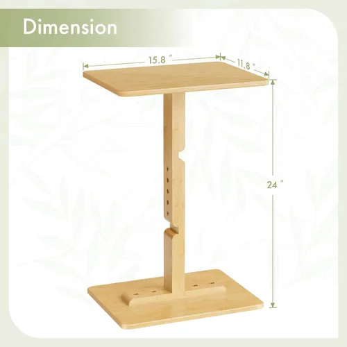 Vista 2 de Amazer Mesa de bambú para TV, mesa auxiliar ajustable en altura para espacios pequeños, mesa de aperitivos para sofá, cama, silla, mesa de bandeja