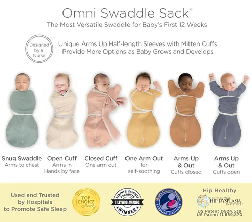 Vista 3 de SwaddleDesigns Omni Saco dormir envolvente, 6 posturas: más opciones calmar reflejo de Moro, brazos arriba, mejor sueño, fácil transición, bebé 0-3