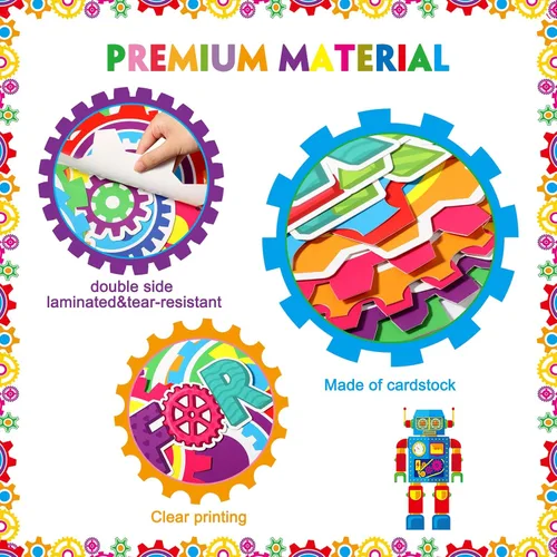 Vista 3 de Fulmoon Juego de 52 tablones de anuncios para aula, equipo de robot, decoración de pared, preparándose para un año, recortes para decoración