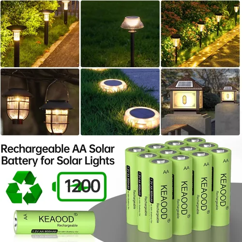 Vista 2 de Pilas solares recargables Ni-MH AA 1.2V precargadas de 600mAh, pila doble A para luces solares, luces de cadena, luces de camino