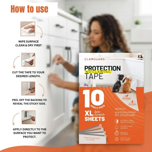 Vista 3 de CLAWGUARD Cinta protectora de arañazos para gatos y perros, 10 hojas XL