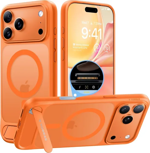 Vista 12 de TORRAS Funda magnética y soporte mejorados para iPhone 14 Pro [probada en caídas de grado militar] [compatible con MagSafe] Funda delgada y ligera