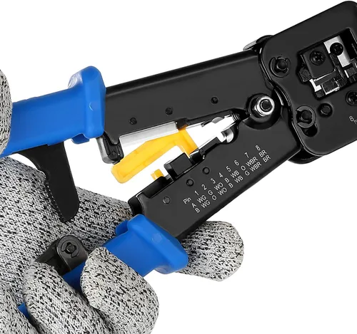 Vista 2 de Kit de Herramienta de Crimpado RJ45 Pass Thru Cat5 Cat5e Cat6 Herramienta de Crimpado RJ45 con 20 Conectores RJ45 Cat6 Pass Through, 20 Cubiertas, 1