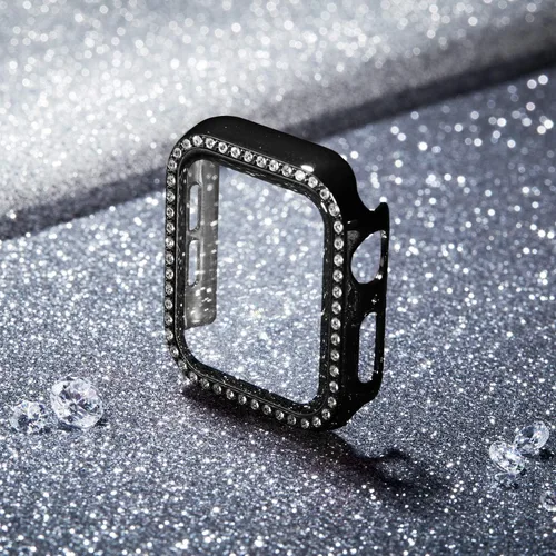 Vista 5 de Recoppa funda para Apple Watch con protector de pantalla con cristales brillantes y diamantes de imitación, ultrafina, funda con protección
