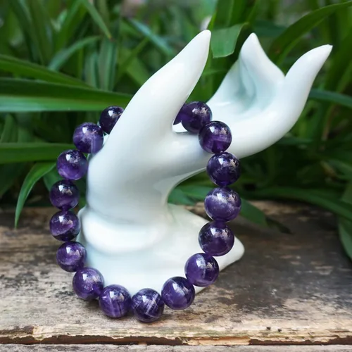 Vista 4 de 12MM Amethyst Bracelet for Men Natural Third Eye & Crown Chakra Crystal Fits for 8-8.5" Large Wrist Emotional Healing Spiritual Gift for