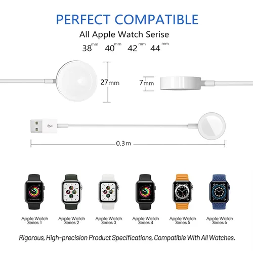 Vista 8 de Cargador de reloj para Apple Watch, 1.0 ft/1 pie corto de carga USB A inalámbrico magnético portátil cable de carga iPhone iWatch cable compatible