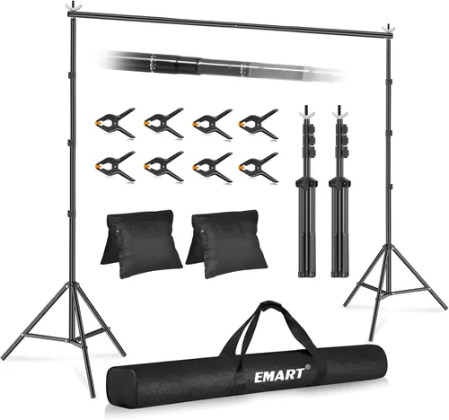 Vista 18 de EMART Soporte de fondo ajustable de 10 x 7 pies de ancho x alto, kit de soporte de fondo ajustable con 2 barras transversales, 8 abrazaderas, 2