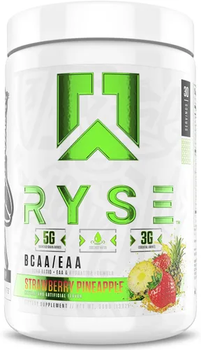 RYSE BCAA - Polvo EAA de fresa y piña, 0.18 onzas de aminoácidos de cadena ramificada, 0.11 onzas de aminoácidos esenciales, electrolitos sin azúcar