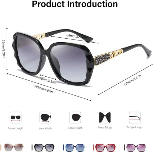 Vista 4 de Dollger Gafas de sol polarizadas de gran tamaño para mujer, de moda, clásicas, con protección UV400, B: negro y morado