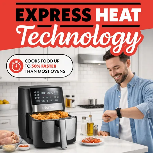 Vista 6 de Gourmia - Freidora digital de aire de 8 cuartos GAF826 – Capacidad XL con 12 preajustes de un toque, cesta antiadherente apta para lavavajillas